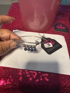 Paparazzi Silver Bangle with Navy Bead Charms